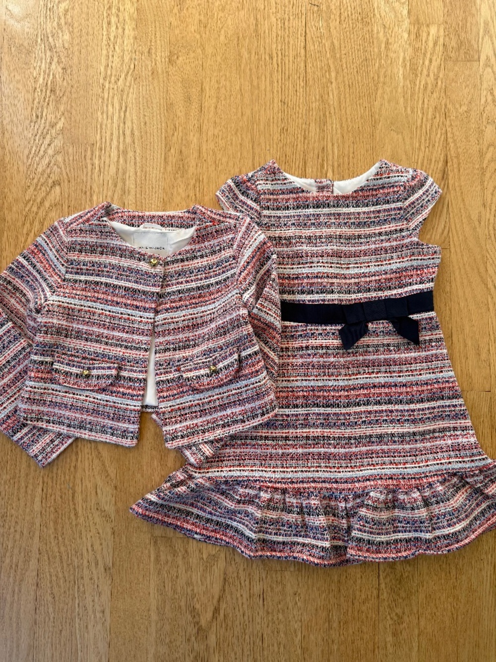 Janie and Jack Girl Two Piece Tweed Retro Red White Blue White Dress with Jacket